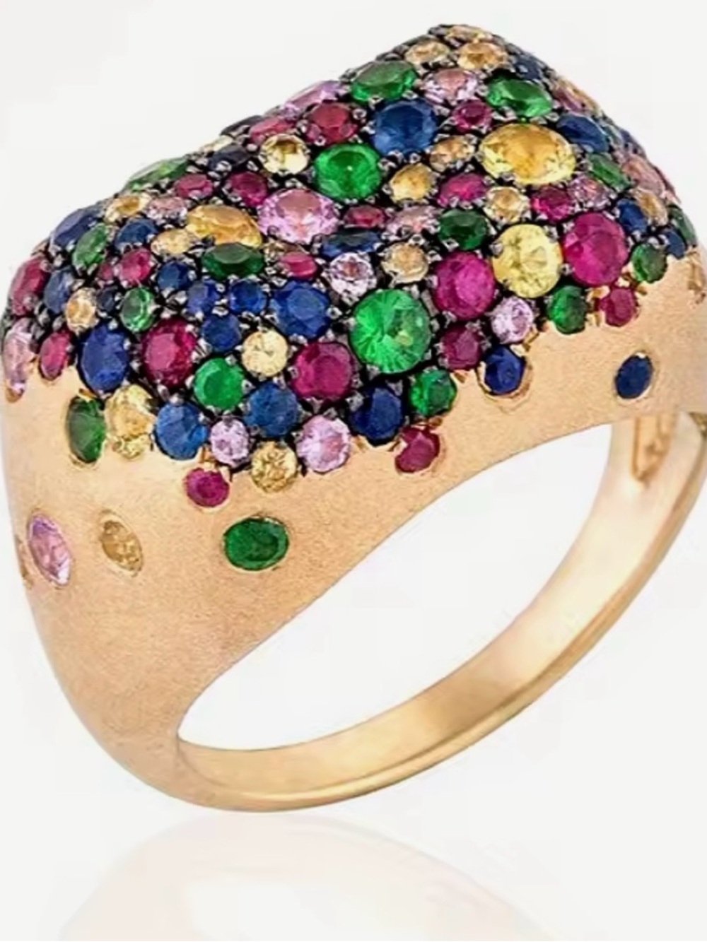 Gold Multicolor Pave Gemstone Dome Ring